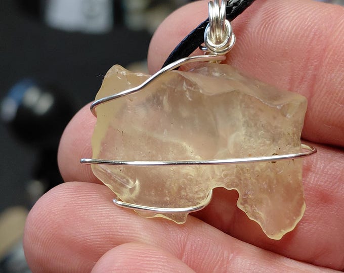Libyan Desert Glass-Wire Wrapped- Pendant- Wire Wrapped-Black Cord-Gift for Yourself- Friend-Loved One-Gift Box
