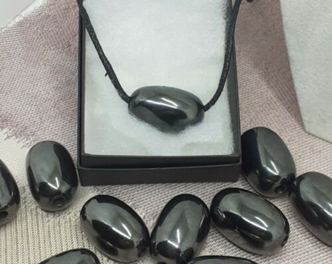 Tumbled Hematite - Pendant- Black Cord - Gift-Yourself- Friends-Family-Loved One-Gift Box