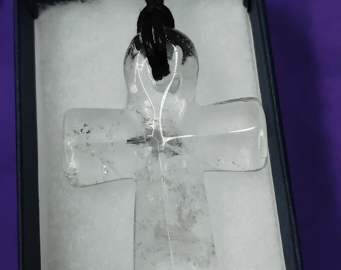 Clear Quartz Ankh-Pendant- Black Cord- Gift Box- Gift-Yourself- Friends-Family-Loved One-Gift Box