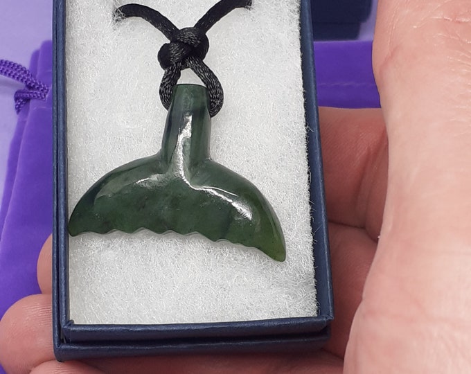 Maori pendant whale fin-Nephrite Jade-Pendant- Black Cord - Gift-Yourself- Friends-Family-Loved One-Gift Box
