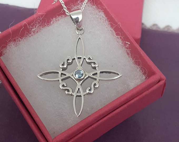 Blue Topaz CZ Witches Knot -Pendant Sterling Silver 925 - New "Goddess Collection"- Lovely Gift- Yourself- Friends- Family-Loved One
