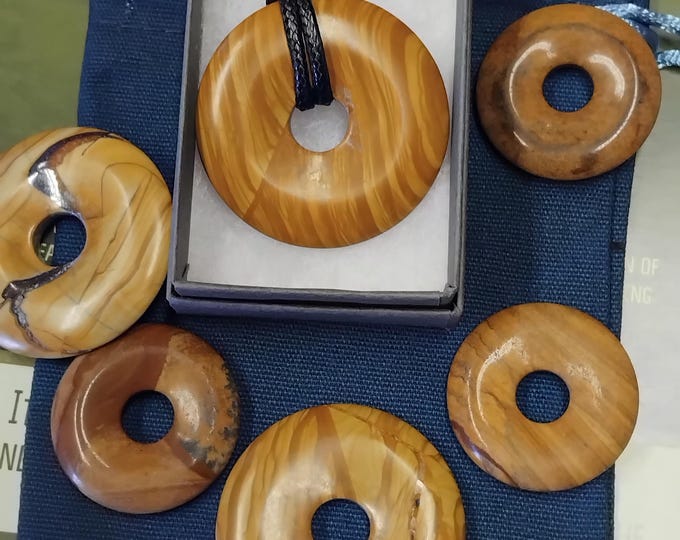 Walnut Jasper-Donut -30 mm-40 mm-  Black Cord-Gift Yourself- Friends-Family-Loved One- NEW- Gift Box