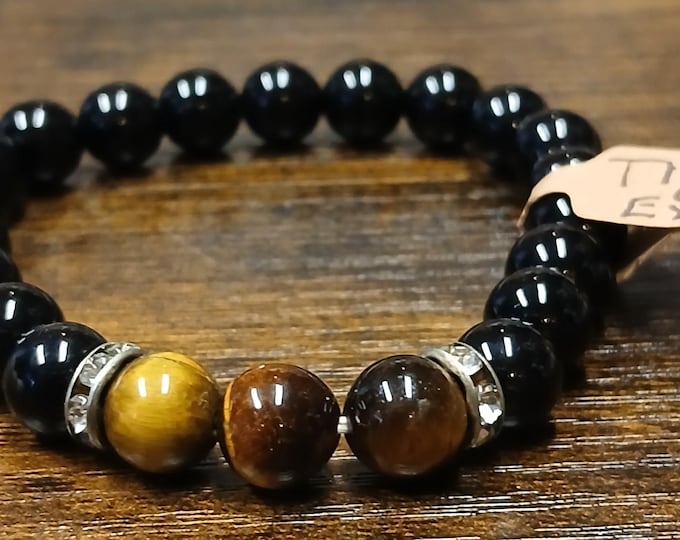 Tigers Eye- Rhinestone-Black Onyx-Bracelet-Handmade-Gift-Yourself-Friends-Family-Loved One