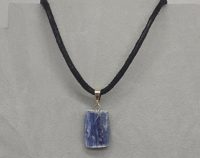 Pendant Rough Blue Kyanite Gold Plated Bail- Black Cord -blocks psychic attack -Gift-Yourself- Friends-Family-Loved One-Gift Box