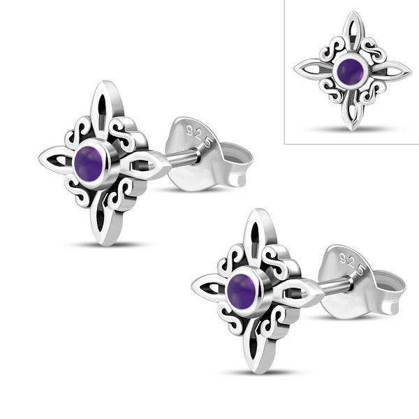 Amethyst Witches Knot Stud Sterling 925 Silver Stud Earrings  "Goddess Collection" Lovely Gift Yourself Friends -NEW