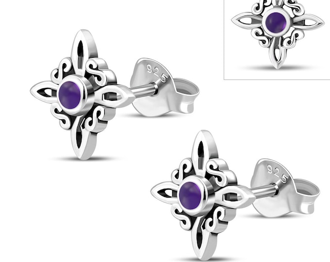 Amethyst Witches Knot Stud Sterling 925 Silver Stud Earrings  "Goddess Collection" Lovely Gift Yourself Friends -NEW