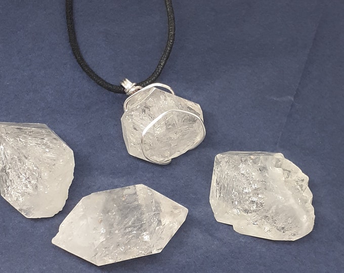 Fenster Quartz Specimen x 1- Silver- Plated Wire Pendant- Black Cord -Gift-Yourself- Friends-Family-Loved One-Gift Box