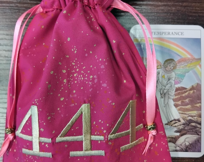 Deluxe Tarot cards pouch Bag, lined pouch, handmade -Embroidery- Angel Numbers-Tibetan Silver Beads- New Design