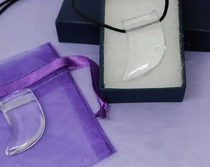 Clear Quartz - Claw 35 mm Pendant  Black Cord- Gift Box- Gift Yourself- Friend- Family -Loved One