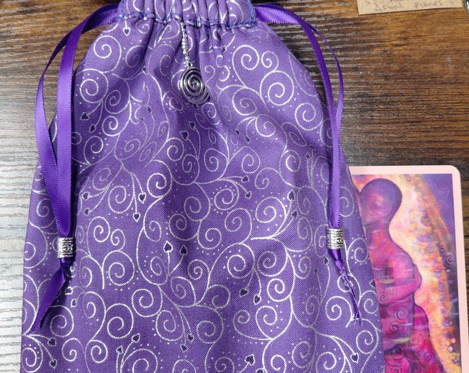 Deluxe Tarot Card Pouch: Extra Large Lined Bag with Spiral & Tibetan Silver Beads