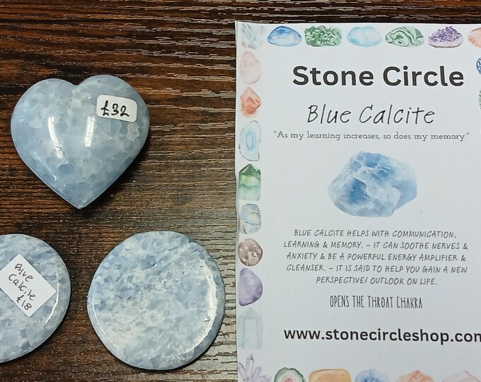 Blue Calcite-Palmstone-Heart-Calming-Spiritual Growth-Gift-Yourself-Friends-Family-Loved One