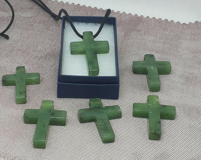 Nephrite Jade-Cross 41 mm long x 31 mm wide x 8 mm thick  -Pendant-  Black Cord- Gift Box- Gift Yourself- Friend- Family -Loved One