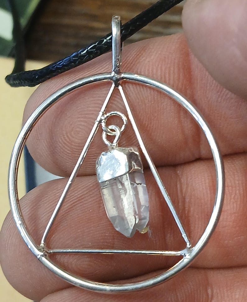 Clear Quartzsilver Plated pendant Black Cord Giftyourself Friends