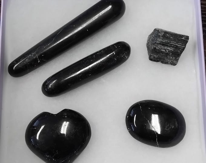 Black Tourmaline-x 2 Wands-x 1 Soapstone- x 1 Heart-x 1 Rough Tourmaline Gift Set-Gift-Yourself-Friends-Family-Loved One