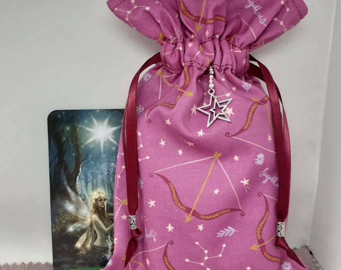 Deluxe Tarot cards pouch Bag, lined pouch, handmade -Sagittarius-Charm- Beads- New Design
