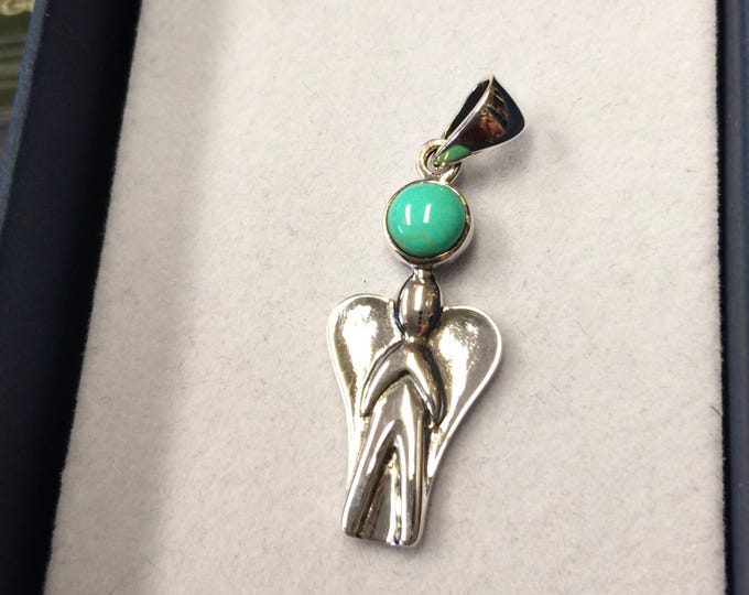 Pendant -Sterling Silver 925 Pendant Guardian Angel The "Goddess Collection" - 25 mm -Turquoise