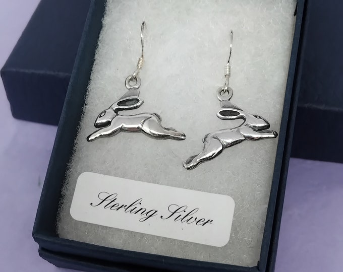 Sterling Silver Hare Earrings - Drop-Dangle-Earrings -Handmade-Silver 925 Hooks-Gift Box