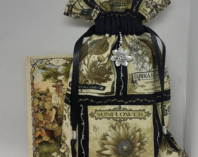 Deluxe Tarot cards pouch Bag, lined pouch, handmade -Charm- Beads- New Design- Sunflower