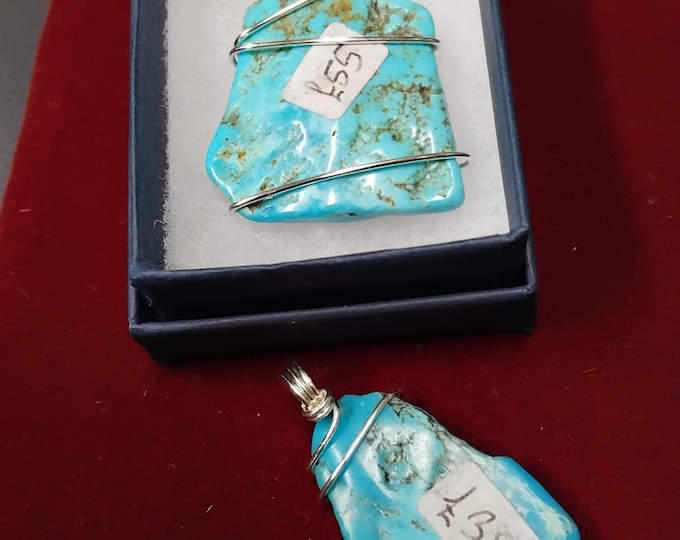 Sleeping Beauty Turquoise-Genuine- Grade-Wire Wrapped-Black Cord-Sacred Stone-Gift for Yourself- Friend-Loved One-Gift Box