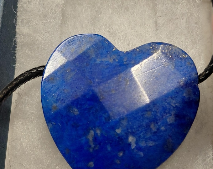 Lapis  Lazuli Faceted Heart Pendant with Black Cord