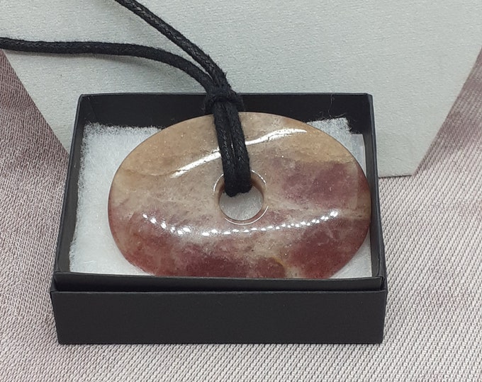 Strawberry Quartz  Large Agogo 60 mm x45 mm Pendant- Black Cord- Perfect gift for yourself- a friend or a Loved one