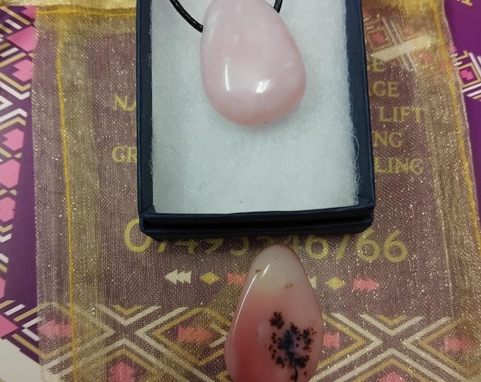 Pink Opal - Pendant- Black Cord - Gift-Yourself- Friends-Family-Loved One-Gift Box