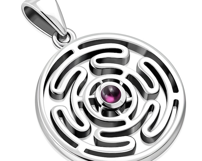 Hecates Wheel -Garnet Pendant Sterling Silver 925 - 20 mm- Lovely Gift- Yourself- Friends- Family-Loved One