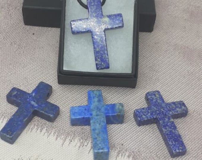 Lapis Lazuli-Cross 41 mm long x 31 mm wide x 8 mm thick -Pendant- Black Cord- Gift-Yourself- Friends-Family- Loved One- Gift Box