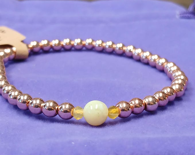Hematite-Yellow Jade-Rose Gold Plated-Bracelet-Gift-Yourself-Friends-Family-Loved One