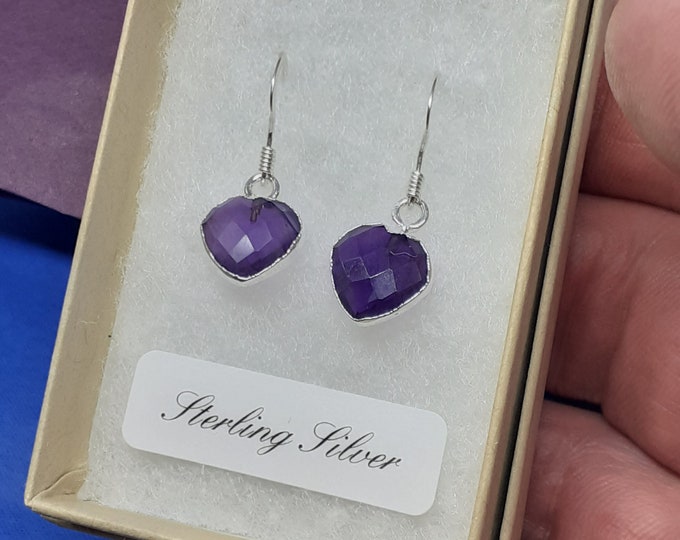 Amethyst- Drop-Dangle-Earrings -Handmade-Sterling Silver Electroplated -Gift Box
