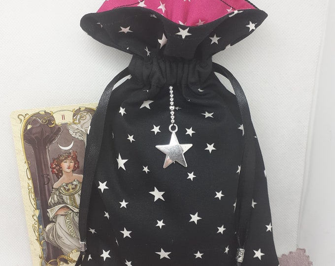 Deluxe Tarot cards pouch Bag, lined pouch, handmade -Stars Charm- Beads- New Design