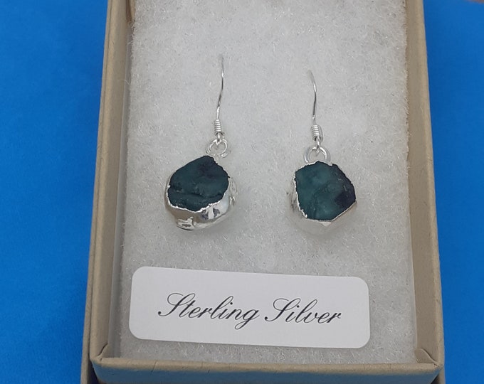Emerald- Drop-Dangle-Earrings -Handmade-Sterling Silver Electroplated -Gift Box