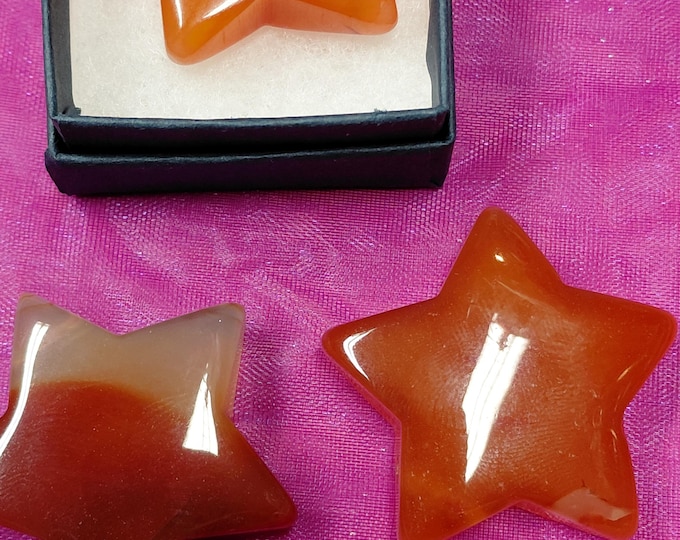 Carnelian- Puff Star -Pendant- Black Cord - Gift-Yourself- Friends-Family-Loved One-Gift Box