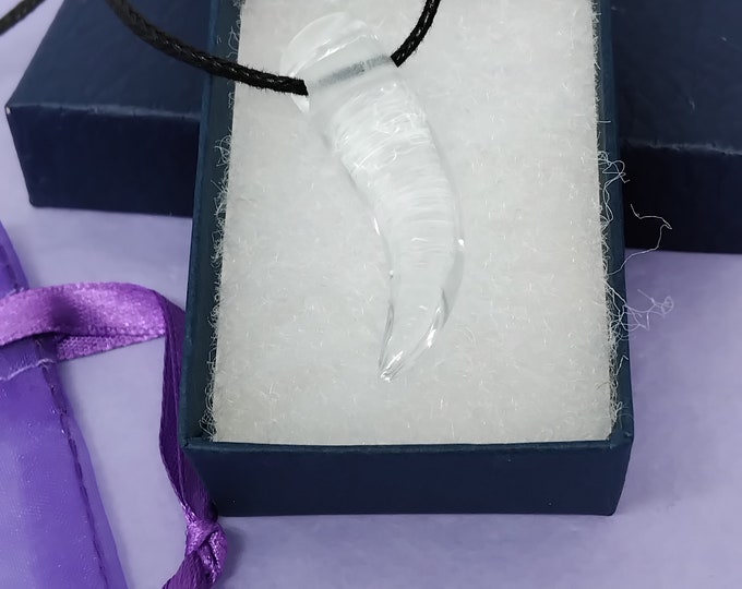 Clear Quartz- Horn 41 mm long 10 mm thick -Pendant-  Black Cord- Gift Box- Gift Yourself- Friend- Family -Loved One