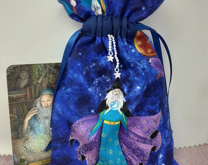 Deluxe Tarot cards pouch Bag, lined pouch, handmade Wizard- Charm-Tibetan Silver Beads- New Design