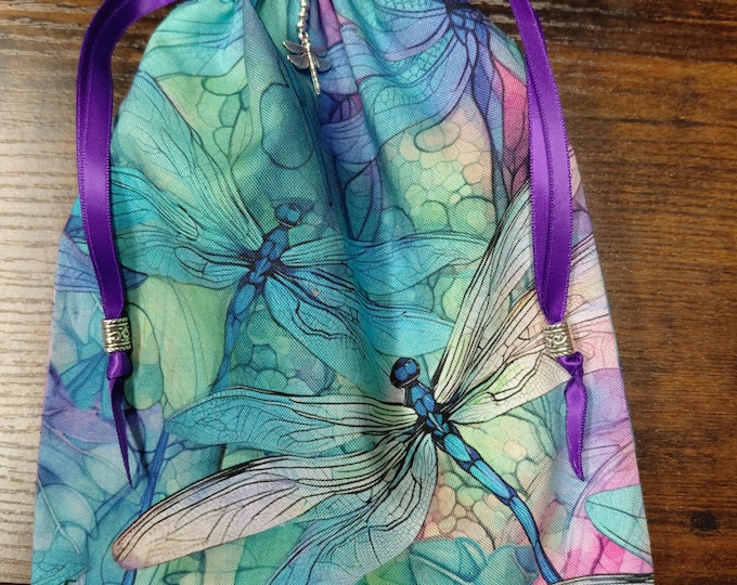 Deluxe Tarot Card Pouch: Extra Large Lined Bag with Dragonfly & Tibetan Silver Beads