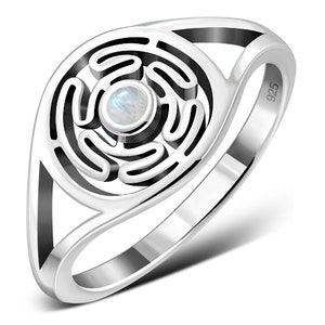Hecates Wheel- Rainbow Moonstone-Ring- Sterling Silver 925 - New &quot;Goddess Collection&quot;- Multiple Sizes Available- Gift Box