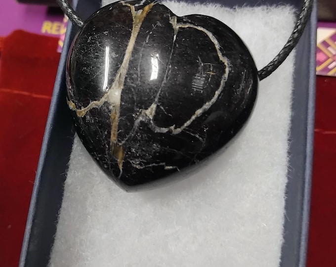 Black Tourmaline -Heart-35 mm-Pendant- Black Cord- Gift Box- Gift-Yourself- Friends-Family-Loved One-Gift Box