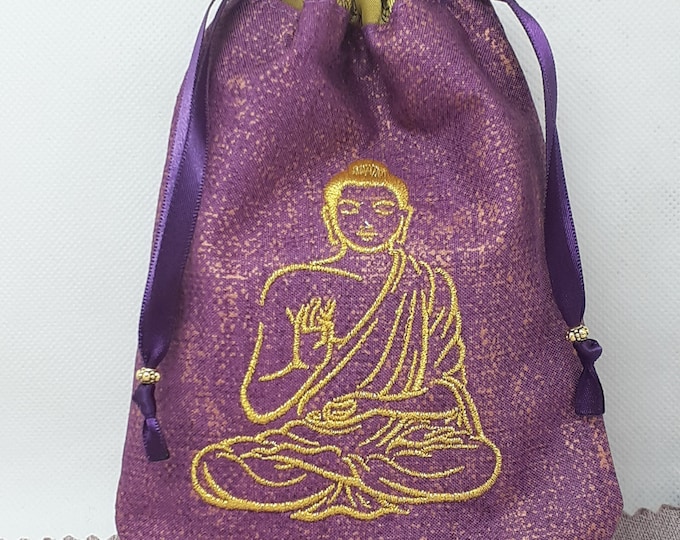Mala- Prayer Beads pouch Bag, lined pouch, Embroidery-Buddha- handmade- New Design