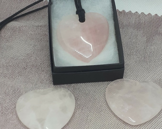 Rose Quartz Heart Pendant- Black Cord-stone of universal love- Perfect gift for yourself- a friend or a Loved one