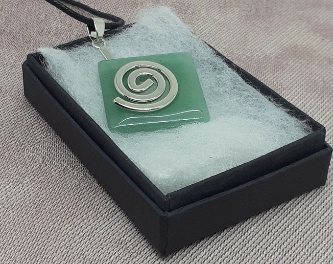 Green Aventurine- Donut Pendant- 28 mm -Silver Plated Donut Holder -Black Cord-Gift for Yourself- Friend-Loved One-Gift Box