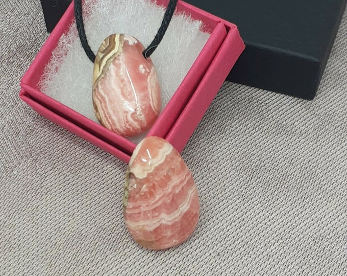 Rhodochrosite Pendant- Black Cord- Gift Box- Gift-Yourself- Friends-Family-Loved One-Gift Box