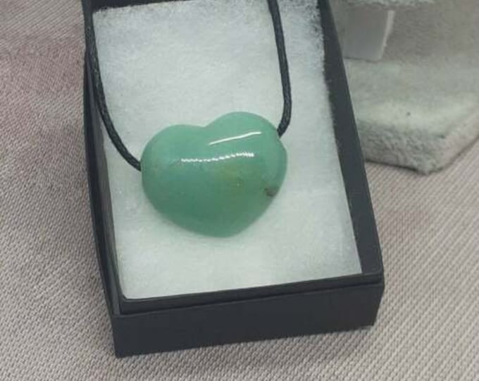 Green Aventurine Heart-Pendant- 30 mm x 25 mm Black Cord- Gift Box- Gift Yourself- Friend- Family -Loved One