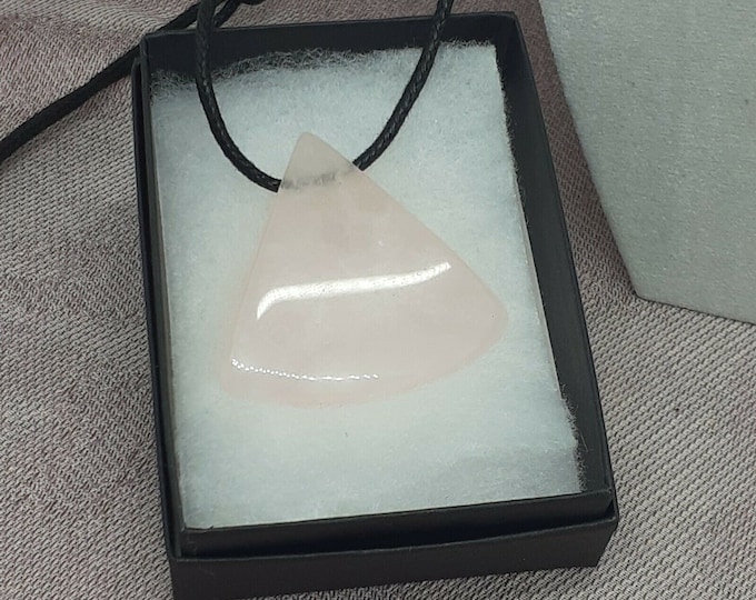 Rose Quartz-40 mm -Art Deco- Pendant - Pendant- Black Cord - Gift-Yourself- Friends-Family-Loved One-Gift Box