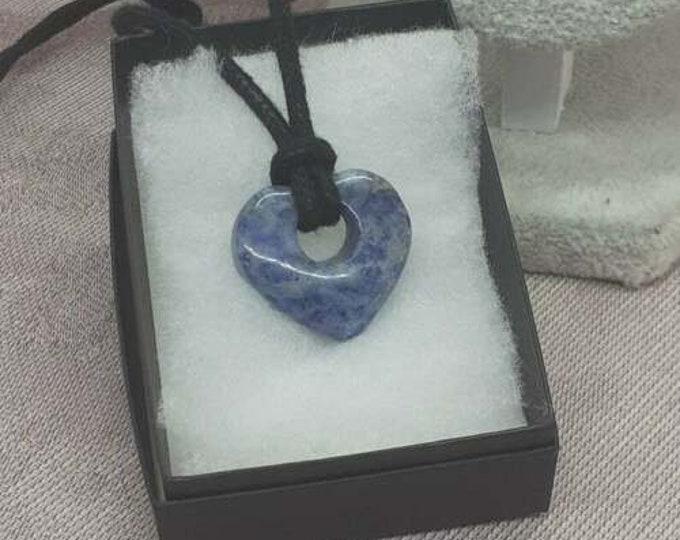 Sodalite Heart - 25 mm -Pendant-  Black Cord- Gift Box- Gift Yourself- Friend- Family -Loved One
