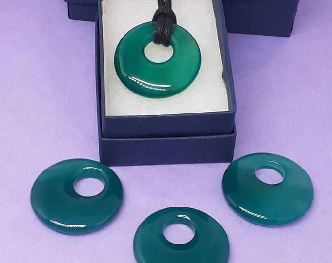 Green Agate Agogo 30 mm Pendant- Black Cord- Perfect gift for yourself- a friend or a Loved one- Gift Box