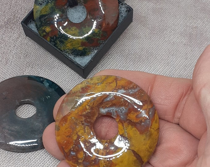 Jasper (fancy), 50 mm Donut Black Cord -Gift for Yourself- Friend-Loved One-Gift Box