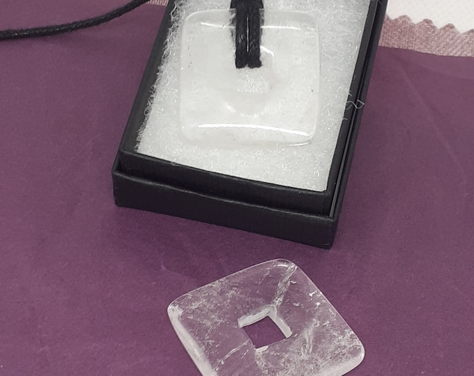 Clear Quartz- Donut -30 mm- Black Cord - Gift-Yourself- Friends-Family-Loved One-Gift Box