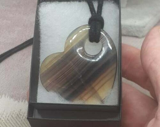 Fluorite-50 mm -Large- Heart Pendant - Black Cord - Gift-Yourself- Friends-Family-Loved One-Gift Box