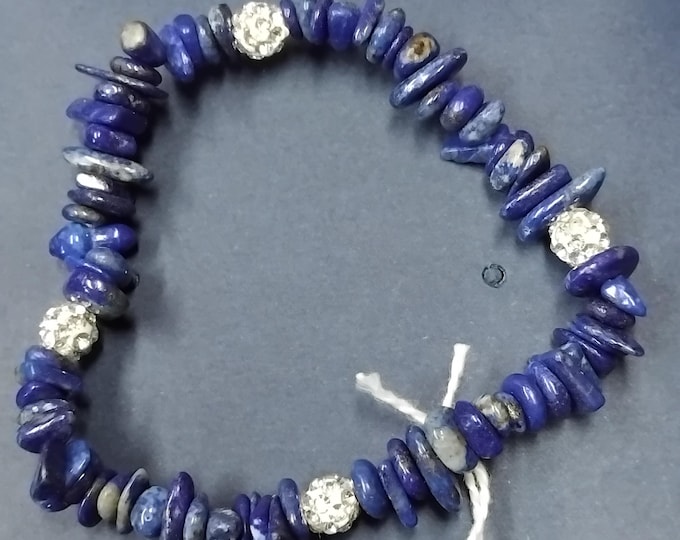 Lapis Lazuli-Rhinestone Ball-Bracelet- Chip-Handmade-"Spiritual Growth"-Gift-Yourself-Friends-Family-Loved One